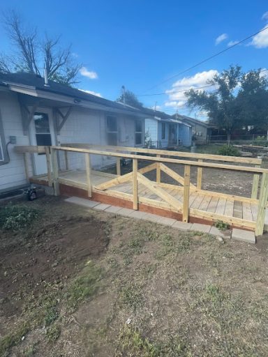Exterior accessibility ramp for wheelchair access in San Angelo TX home remodel. Exterior accessibility ramp for wheelchair access in San Angelo TX home remodel.