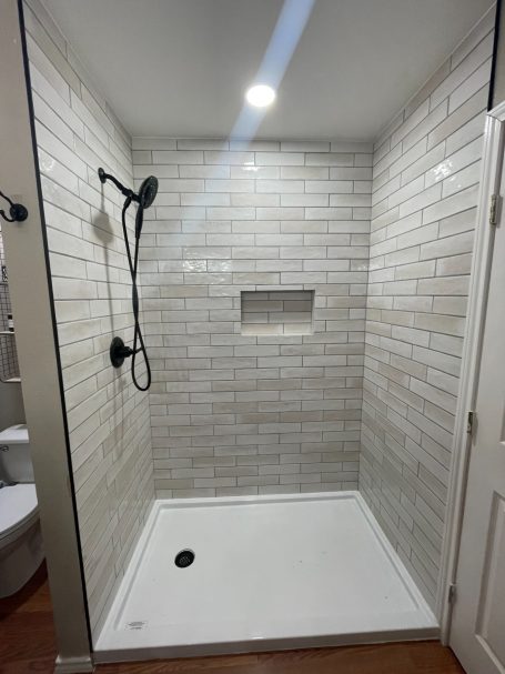 New tile shower and plumbing completed by Parker and Tumbleweed Contracting.